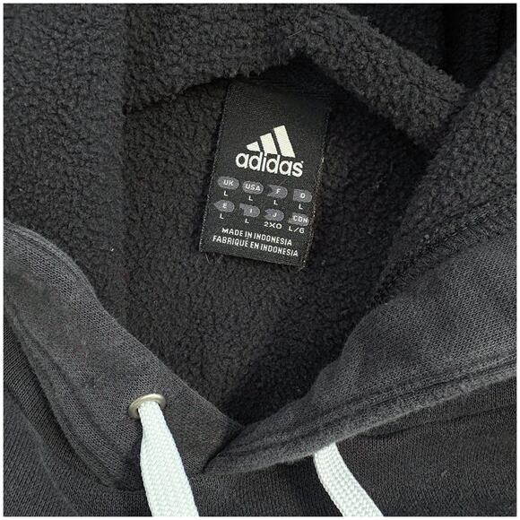 2000s Adidas Embroidered Logo Hoodie Sweatshirt Streetwear Faded Black | Size L - Picture 4 of 8